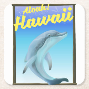 Dessous-de-verre Carré En Papier Aloha ! Hawaï ! Affiche de voyage dauphin