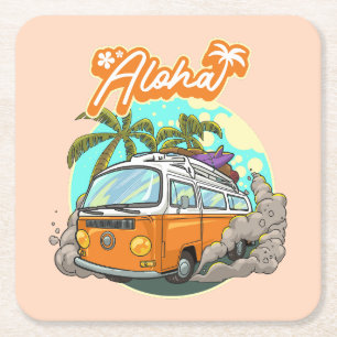 Dessous-de-verre Carré En Papier Aloha Retro Surf Van