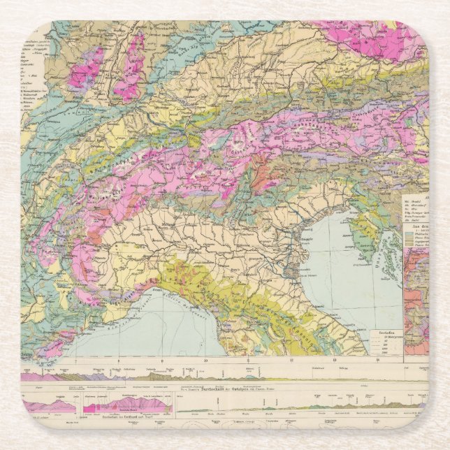 Dessous-de-verre Carré En Papier Alpenlander - carte d'atlas des Alpes (Devant)