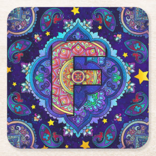 Dessous-de-verre Carré En Papier Alphabet F mandala