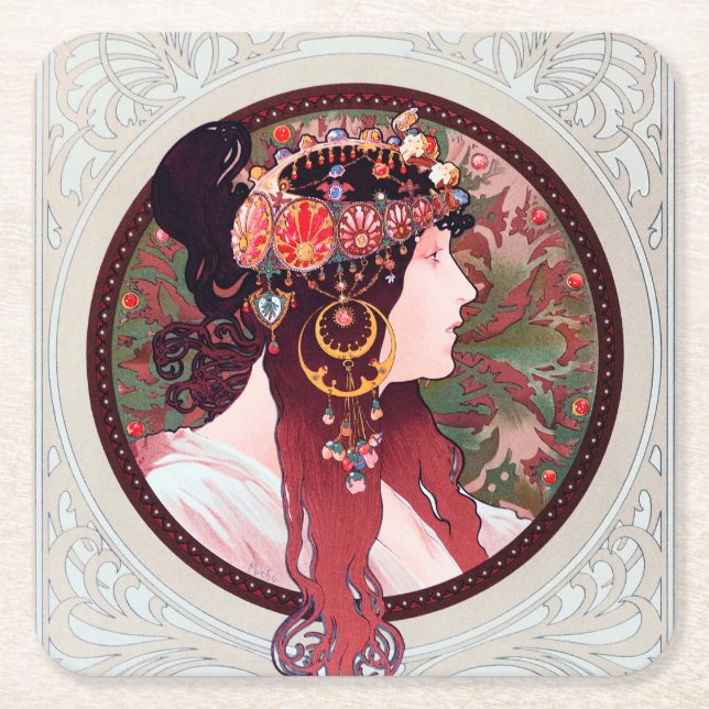 Dessous-de-verre Carré En Papier Alphonse Mucha (Devant)