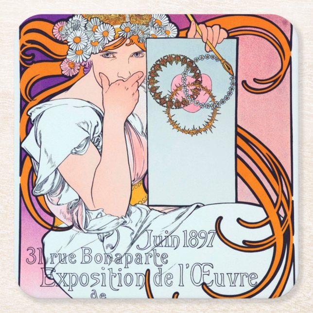 Dessous-de-verre Carré En Papier Alphonse Mucha (Devant)