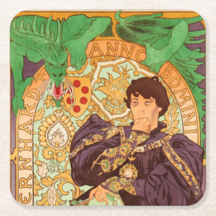 Dessous-de-verre Carré En Papier Alphonse Mucha Prince et Dragon
