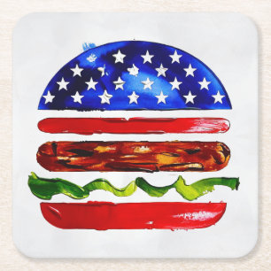Dessous-de-verre Carré En Papier America Burger (Peinture Blanche No. 5)