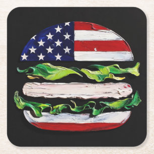 Dessous-de-verre Carré En Papier America Burger (Peinture noire n° 5)