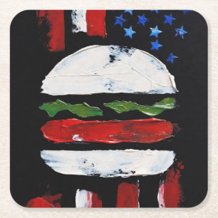 Dessous-de-verre Carré En Papier America Burger (Peinture noire n°7)