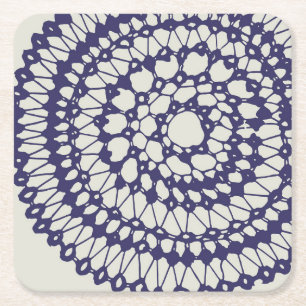 Dessous-de-verre Carré En Papier American Doily & Lace, 1, Bleu Sur Plaque En Papie