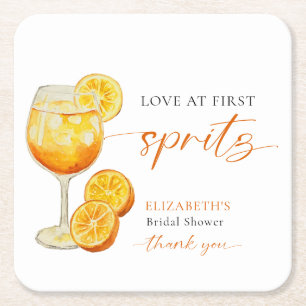 Dessous-de-verre Carré En Papier Amour au premier Spritz Shower de mariage Aperol p