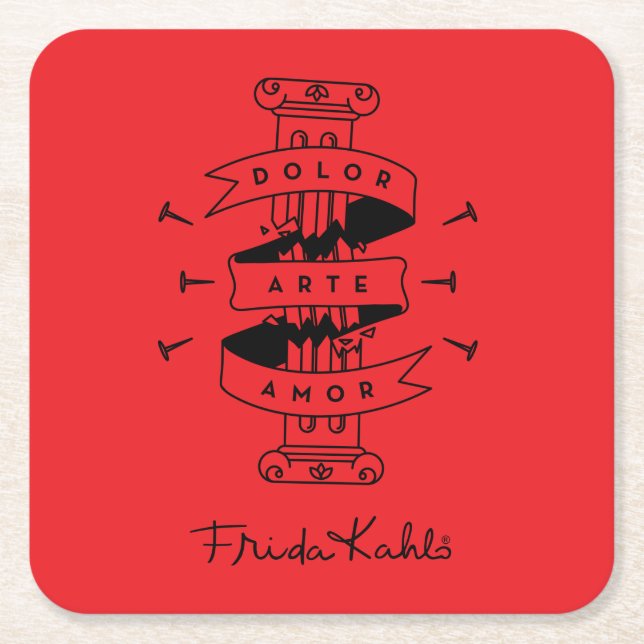 Dessous-de-verre Carré En Papier Amour d'art de douleur de Frida Kahlo | (Devant)