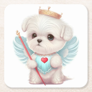 Dessous-de-verre Carré En Papier Amour paradisiaque : Chien maltais mignon