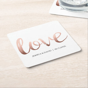 Dessous-de-verre Carré En Papier Amour rose d'aluminium de Faux d'or
