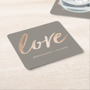 Dessous-de-verre Carré En Papier Amour rose d'or d'aluminium de Faux de manuscrit