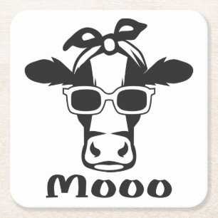 Dessous-de-verre Carré En Papier Amoureux drôle de vache hipster Génisse Ferme Agri