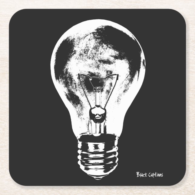 Dessous-de-verre Carré En Papier Ampoule noire et blanche - dessous de verre (Devant)