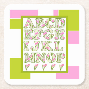 Dessous-de-verre Carré En Papier Amusant alphabet, alphabet fleuri, alphabet