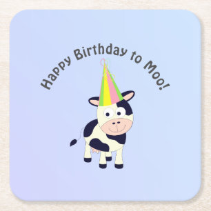 Dessous-de-verre Carré En Papier Amusant Joyeux Anniversaire à Moo Cute Party Cow