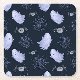 Dessous-de-verre Carré En Papier Amusant Motif d'Halloween Spider Fantôme.