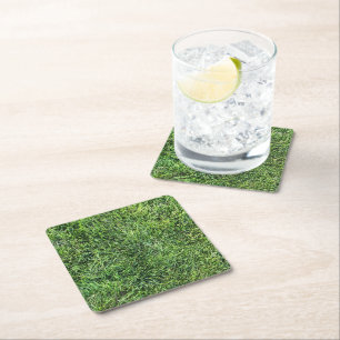 Dessous-de-verre Carré En Papier Amusante herbe verte vraie texture photo motif pla