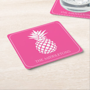 Dessous-de-verre Carré En Papier Ananas blanc chic sur fond rose