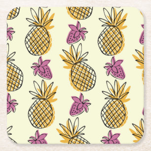 Dessous-de-verre Carré En Papier Ananas, fraise design textile vintage.