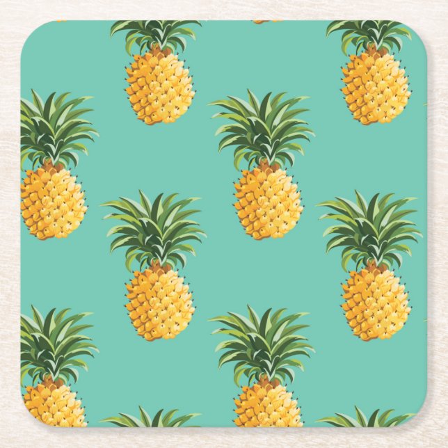 Dessous-de-verre Carré En Papier Ananas tropicaux sur Teal (Devant)