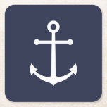Dessous-de-verre Carré En Papier Ancre bleue marine<br><div class="desc">Dessous de verre nautiques minimalistes modernes avec ancre blanche sur arrière - plan bleu marine.

Parfait pour le décor de la maison de plage,  la fête du ménage et plus encore.</div>