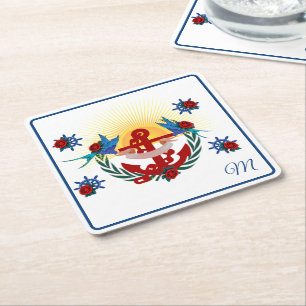 Dessous-de-verre Carré En Papier Ancre marine Floral Bleu rouge