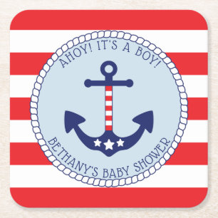 Dessous-de-verre Carré En Papier Ancre nautique Baby shower garçon patriotique