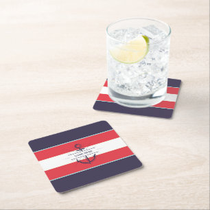 Dessous-de-verre Carré En Papier Ancre nautique Marine Bleu Rouge Blanc
