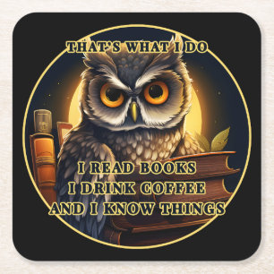 Dessous-de-verre Carré En Papier Angry Owl Je lis des livres, bois du café Je sais 