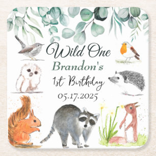 Dessous-de-verre Carré En Papier Animaux boisés mignons 1er Anniversaire sauvage un