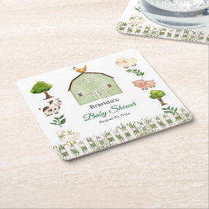 Dessous-de-verre Carré En Papier Animaux de la ferme à l'aquarelle Baby Shower de l