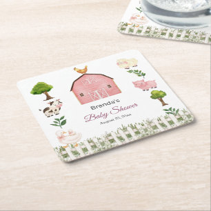 Dessous-de-verre Carré En Papier Animaux de la ferme à l'aquarelle Baby Shower de l