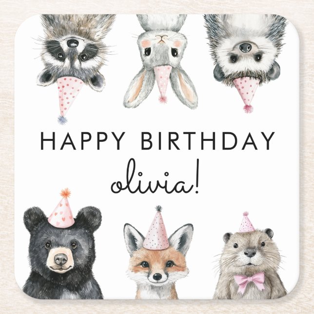 Dessous-de-verre Carré En Papier Animaux de la fête des bois (Devant)