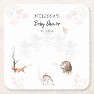 Dessous-de-verre Carré En Papier Animaux de la forêt à l'aquarelle Fête de bébé