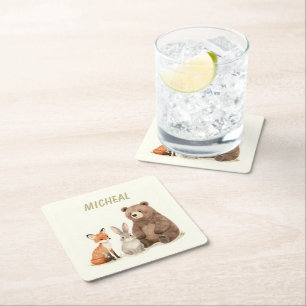 Dessous-de-verre Carré En Papier Animaux de la forêt de la forêt de Monogramme