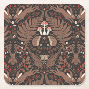 Dessous-de-verre Carré En Papier Animaux et plantes de bois en rouge et brun