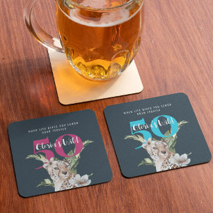 Dessous-de-verre Carré En Papier Animaux léopards sauvages Jalon bleu Anniversaire