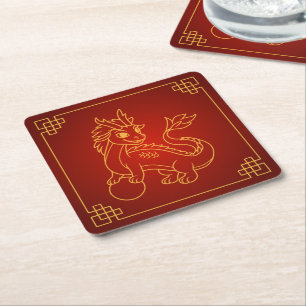Dessous-de-verre Carré En Papier Année du dragon 2024 Zodiac chinois
