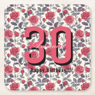 Dessous-de-verre Carré En Papier Anniversaire 20 Ans Thème Rose Classique