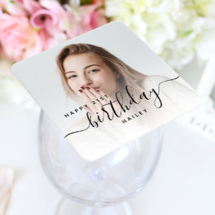 Dessous-de-verre Carré En Papier Anniversaire 21 ans personnalisé avec photo et écr