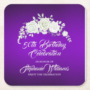 Dessous-de-verre Carré En Papier Anniversaire 50 ans femme vintage rose violet blan