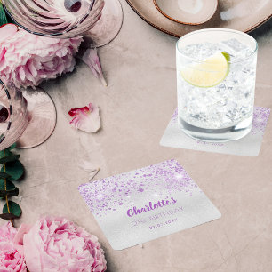 Dessous-de-verre Carré En Papier Anniversaire argent violet parties scintillant mon