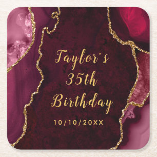 Dessous-de-verre Carré En Papier Anniversaire Bille d'Agate Rouge et Or
