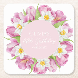 Dessous-de-verre Carré En Papier Anniversaire de enfant de fleurs colorées au print