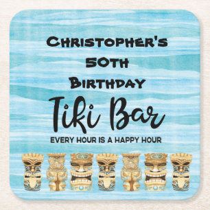 Dessous-de-verre Carré En Papier Anniversaire de la plage de Tiki Luau