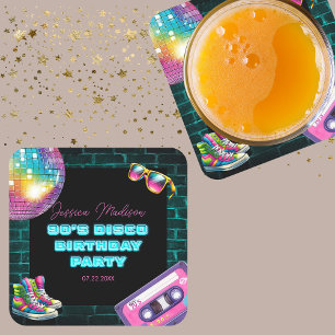 Dessous-de-verre Carré En Papier Anniversaire de Neon Disco dans les années 90