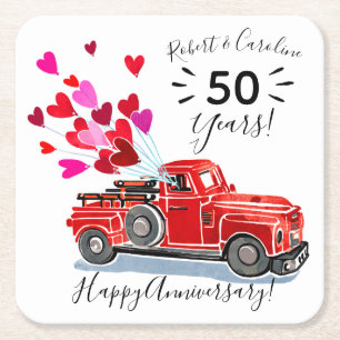 Dessous-de-verre Carré En Papier Anniversaire des Coeurs de Camion vintage Ajouter