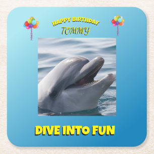Dessous-de-verre Carré En Papier Anniversaire Dolphin Splash
