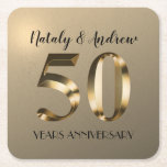 Dessous-de-verre Carré En Papier Anniversaire du 50e Mariage d'or métallique<br><div class="desc">Joyeux anniversaire de mariage d'or. 50ème ans ensemble. Étiquette métallique doré.</div>